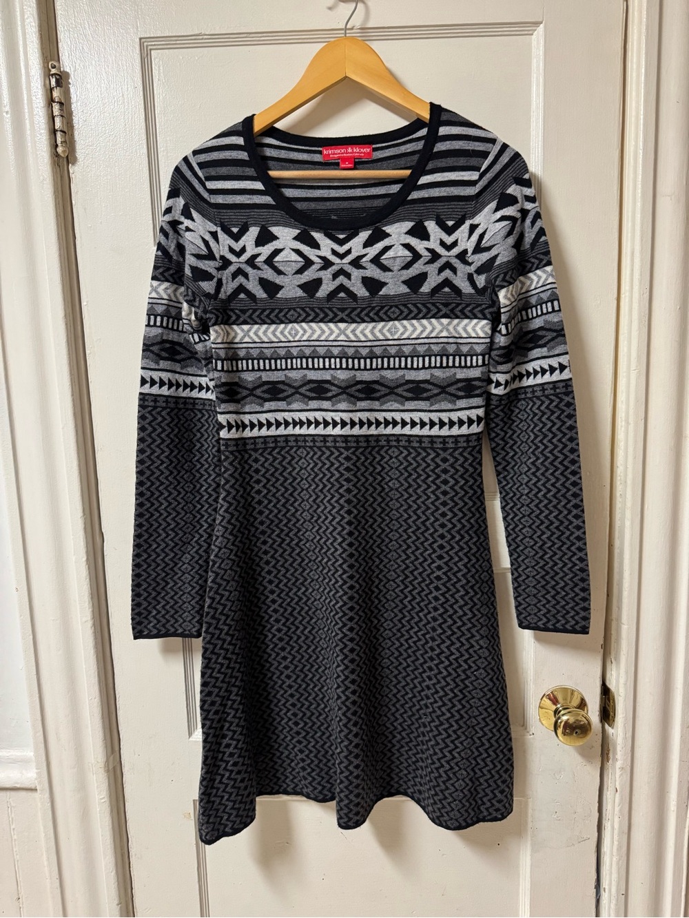 Krimson Klover Black and Gray Geometric Knit Dress